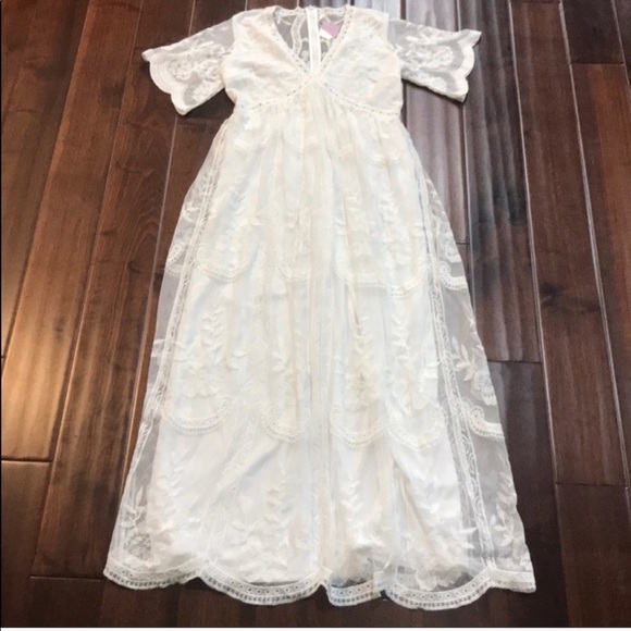 𝅺PinkBlush lace overlay maxi dress NWT - Picture 3 of 12